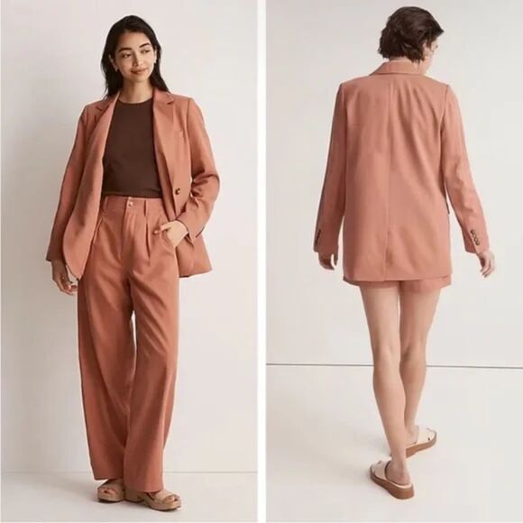 MADEWELL The Larsen Oversized Linen Blend Blazer‎ Drapeweave Salmon Large - Picture 1 of 6